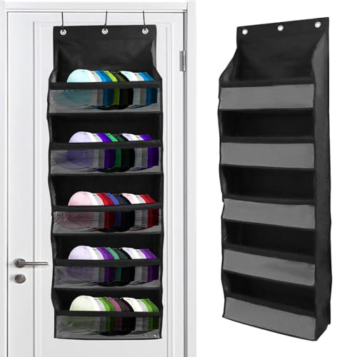 Qivine Cappelliera per Porta, Porta Cappelli per Berretti da Baseball, Grande Capacità di Contenere Fino a 60 Cappelli, Organizer per Cappelli da Parete per Armadio con 3 Ganci, Nero