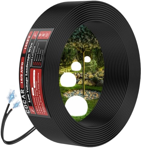 Cocar 120FT 16/2 AWG Landscape Wire Low Voltage Direct Burial 16 Gauge 2 Conductor Cable for Outdoor Landscape Lighting Yard Garden Pathway Spotlights Decorative Lights