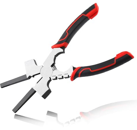 LEONTOOL MIG Welding Pliers with Measurement Holes, Multi-Function Welding Pliers with Ergonomic Grip, V-Shape & Flat Face Slag Hammer Welding Wire Cutter Nozzle Cleaner for Professional Welding
