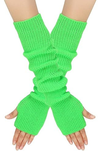 MoreChioce 1 Paar Frauen Lange Fingerlose Handschuhe, Winter Gestrickt Armstulpen Ellenbogenlange Handgelenk Pulswärmer Damen Halbfingerhandschuhe Fäustlinge Strickhandschuhe mit Daumenloch,Grün