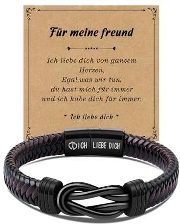 CheersLife Geburtstagsgeschenke Für Den Freund Von Der Freundin, Meinem Freund Zum Geburtstag Geschenk Einzigartiges Knotenarmband Für Ihn Ich Liebe Dich Valentinstag X Geschenk Lederarmband