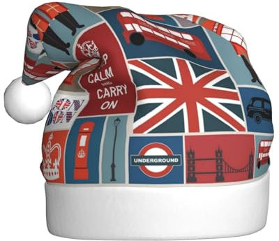 England-Symbole Weihnachtsmützen Erwachsene, Weihnachtsmann Hut Drucken Plüsch Komfort Xmas Hut Für Weihnachten Neujahr Liefert