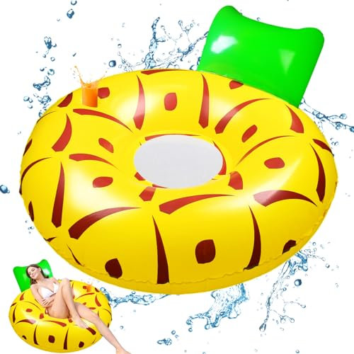 Luftmatratze Pool Wasser mit Netz, Poolsessel Schwimmsessel Schwimmkissen Pool Hängematte Sitz Liege Aufblasbare Schwimm Insel Floaty für Pool Erwachsene Kinder Groß Stabil (Ananas)