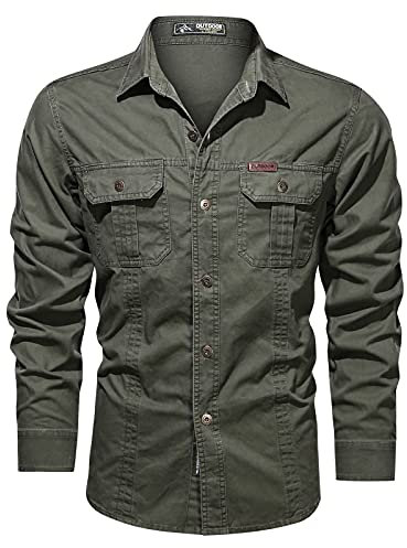 OBiQuzz Chemise de safari pour homme - Avec manches amovibles - Séchage rapide - Respirante - Légère - Protection - Safari - Manches longues - Pour la randonnée, la pêche - Taille L-4XL, vert, L