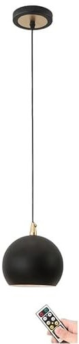 Black 5.9'' Battery Operated Pendant Light with Remote & USB Rechargeable Blub, Non Hardwired Kitchen Island Ceiling Hanging Light, Pendant Lighting Chandelier for Dining Table Living Room Bedroom Bar