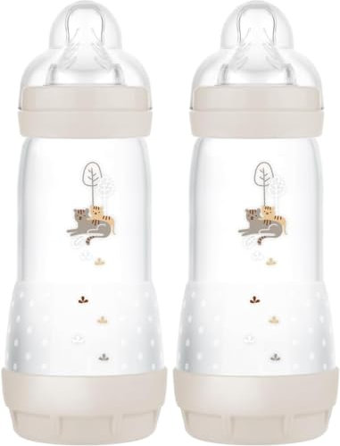 MAM Easy Start Anti-Colic Baby Bottles | 2 Pack (2 x 320ml) | Self-Sterlising | Fast Flow MAM Teats Size 3 | Baby Accessories | Cream (Various Designs)