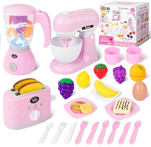 deAO Electrodomésticos de Cocina Juguetes con Licuadora, Batidora, Tostadora, Realistas Accesorios Cocina Juguetes, Regalo de Cumpleaños para Niños Niñas 3 4 5 Años