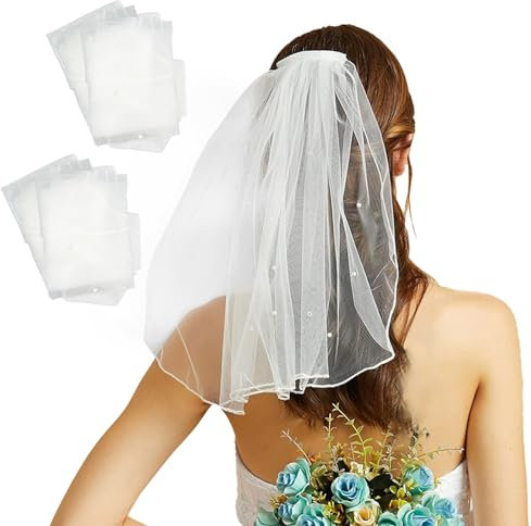 FUIPVGI 4 Stücke Brautschleier, Schleier kurz Brautschleier, Schleier Kurz Perlenschleier mit Kamm, Hochzeit Kurzer Schleier, Elegante Braut Tüll, für JGA Junggesellinnenabschied Hochzeit Zubehör