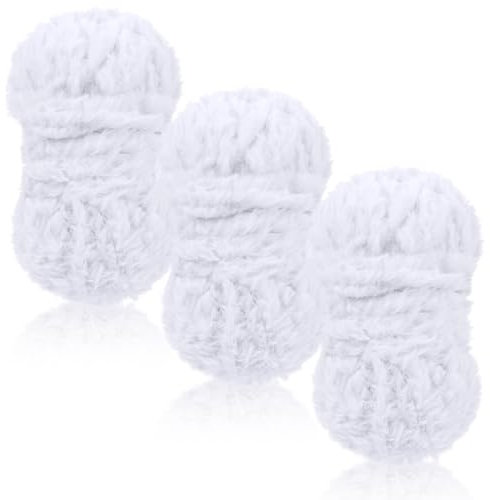 LEREATI Plüschwolle 3 x 100g Fransengarn Weiche Flauschige Wolle Dicke Plush Yarn Fluffy Yarn Fransenwolle zum Häkeln & Stricken Tasche, Hüte, Decken, Pelziges Objekt (Weiß)