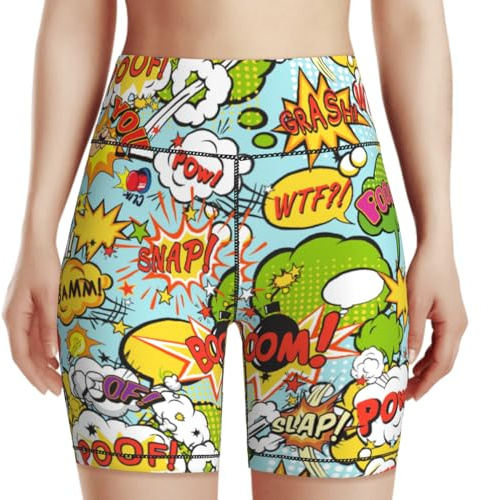 CVFGHJOKC Biker-Shorts für Damen, Bauchkontrolle, Yoga, kurz, Training, Comic-Sprechblasen, Mittel