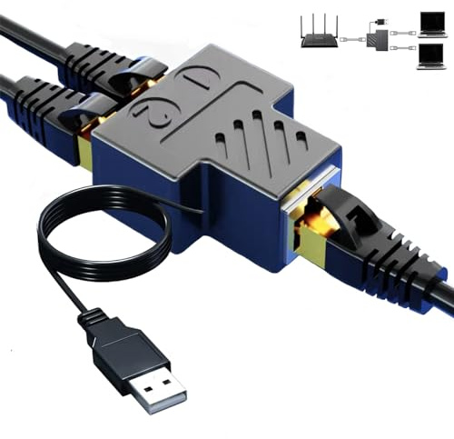 Aoiutrn Adaptateur répartiteur RJ45 1 vers 2 ports USB vers RJ45 réseau 8P8C Extender Plug LAN Interface Ethernet Socket Connecteur pour Cat5e, Cat6, Cat7, Cat8 (1 à 2)