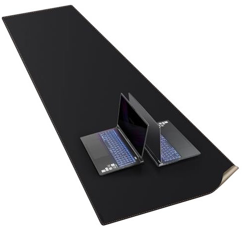 MAIDERN Schreibtischunterlage Kork & Leder 190 x 70cm, Doppelseitiges Schreibtischunterlage filz, Groß Mauspad xxl, Wasserdichte Schreibunterlage papier, Büro und Zuhause Tischunterlage (schwarz)