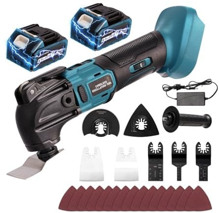 Akku Multifunktionswerkzeug für 18V Akku,Multitool,Oszillierwerkzeug, bürstenloses für 2 PCS 21V 4.0Ah Batterien, 26 PCS Kit mit Zusatzhandgriff zum Schneiden, 6 variable, 8500-22000 U/min