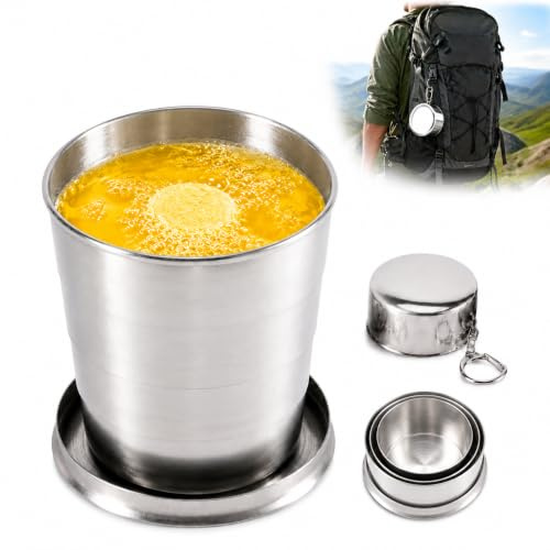 Hominas Bicchiere Pieghevole In Acciaio Inossidabile, Tazza da Viaggio Pieghevole con Coperchio Tazza Retrattile Portabile Riutilizzabile per Viaggi, Esterni, Campeggio, 240 Ml