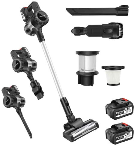 Yiyai Akku Staubsauger, 3 in 1 Staubsauger Kabellos bis zu 60Min. Laufzeit, Leicht Akkusauger mit LED Light & Anti-Tangle-Bürste, für Teppich, Hartboden und Tierhaare