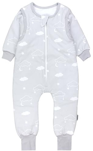 TupTam Baby Schlafsack mit Füßen und Ärmeln – Ganzjahres Schlafsack Baby 2.5 TOG, OEKO-TEX zertifiziert, Farbe: Wolken mit Sternen und Mond Grau, Größe: 116-122