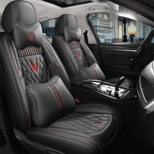 maiqiken Leder Autositzbezüge für BMW 1er 116i 118i F40 F20 2003-2024 5-Sitzer Sitzbezüge Auto Schonbezüge mit Kopfkissen Wasserdicht Allwetter Auto Zubehör Schwarz