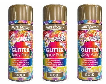 DIOXSTAR Glitter Gold Effect Spray Paint, Non-Cracking, Fast Drying, Easy To Use, Bright Sparkle Finish, Long Lasting, Interior & Exterior, Wide Range Of Surface Use (Pack of 3)
