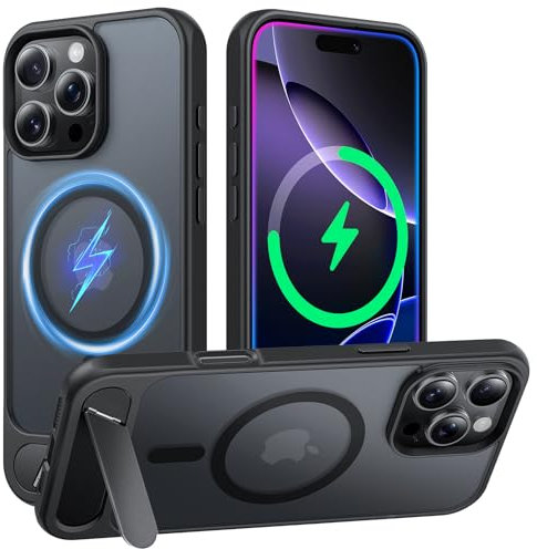 TAURI for iPhone 16 Pro Phone Case with Stand, [Compatible with MagSafe] Military-Grade Protection, [Translucent Matte] Shockproof Magnetic Apple Case for iPhone 16 Pro 6.3, Black