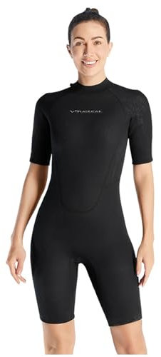VLOBAOM Damen-Shorty-Neoprenanzug, 3 Mm Neopren-Tauchanzug, Reißverschluss Hinten, Neoprenanzüge Zum Tauchen, Schnorcheln, Surfen, Schwimmen,M,Black