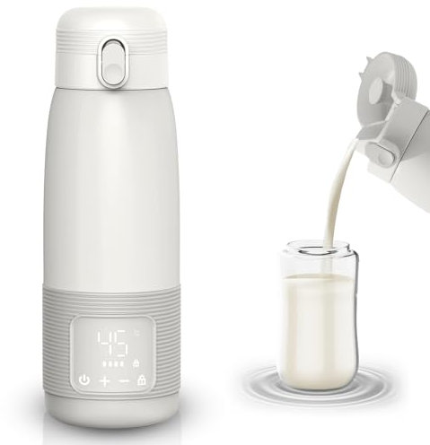 Scaldabiberon Portatile Senza Fili, Scalda Biberon Neonato Portatile, 500ml Riscaldamento Veloce Latte Materno & Formula, Con Lcd Controllo Temperatura Preciso 6400mah USB-C Ricarica Veloce