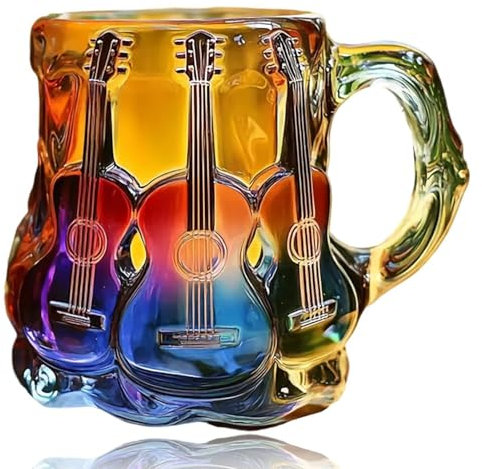Guitar Art Mug, Painted Guitar Coffee Mug, Novelty Creative Music Themed Coffee Cup for Music Lovers, Family, Friends, Christmas, Birthday