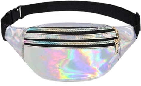 Bauchtasche Damen Silber Wasserabweisend Hüfttasche Verstellbarem Gurt mit Reißverschluss Fächer 90er Jahre Accessoires 80er Jahre Damen für Bauchtasche Festival Party Alltag Outdoor Travel