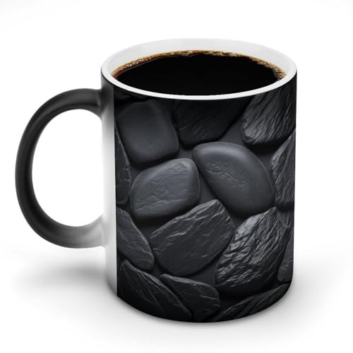 FZMVSQH Black Stone Magic Coffee Mug Cups Personalized Color Changing Mug Heat Sensitive Heat Changing Coffee Mugs with Handle 11 Oz Mugs Funny Ceramic Cup for Tea/Latte/Milk/Cocoa