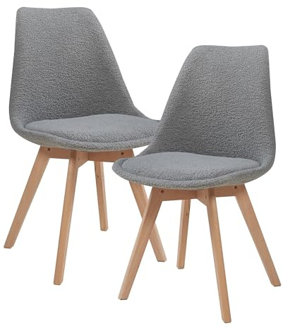 [en.casa] Esszimmerstühle Fläten 2er Set Stuhl Küchenstühle Bouclé Essstühle gepolstert Esszimmerstuhl Holzbeine Küchenstuhl Polsterstuhl Grau
