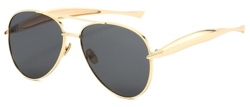 Long Keeper Retro Piloten Sonnenbrille Damen Herren Metall Oversize Pilotenbrille 70er Flieger Sonnenbrille Gold Groß Klassisch Pilot Brille mit UV400 Schutz