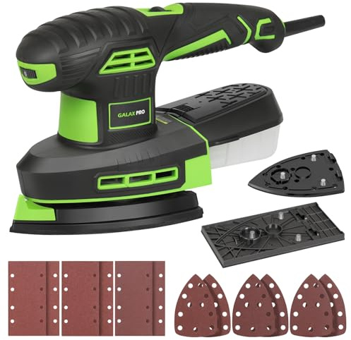 GALAX PRO Ponceuse à feuilles 2 en 1 250 W - 6000-12000 tr/min - 6 vitesses variables - Multifonction - Avec boîte à poussière - Ponceuse électrique pour ponçage du métal et du bois - Avec 12 papiers