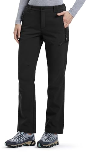 Outdoor Ventures Damen Softshellhose Winter Wanderhose Outdoorhose für Frauen Wasserdichthose Winddichte Skihosen Warme Gefütterte Trekkinghose Schwarz 34W/29L