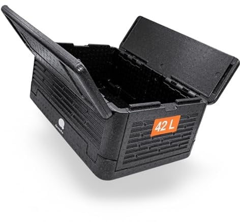 Thermobox groß faltbar schwarz zum Warmhalten und Kühlen - 42 L | Essen Warmhaltebox klappbar 60 x 41 cm - Styropor Klappbox Kühlbox Isolierbox für Speisen Getränke mit isolierendem Deckel