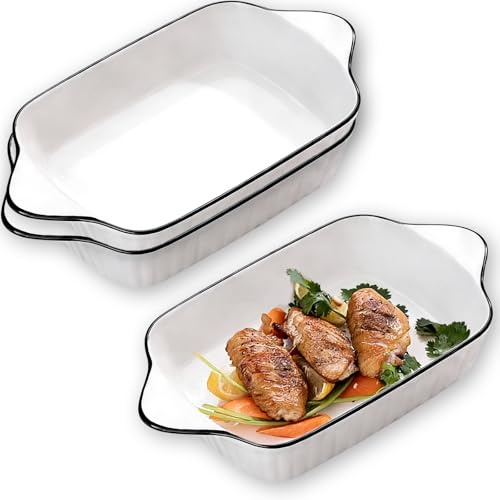 Baking Dish Set of 3, Ceramic Baking Pans Set with Double Handle