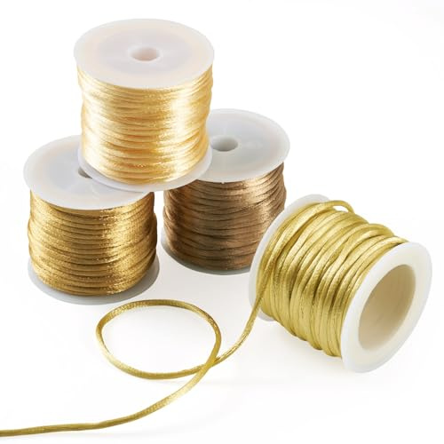 Spritewelry 4 rotoli di corda di nylon satinata 2mm corda rattail dorata per macramè, corda per perline, corda per nodi cinesi, ideale per braccialetti, collane, creazione di gioielli