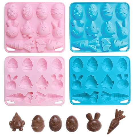 KLINNA 2er Set Osterschokoladenformen Silikon, 3D Ostereier Hasenei Schokoladenform Silikon & Karotten Osterform Backform, Lebensmittelqualität Kuchendekoration Gelee DIY Kuchendekoration Süßes