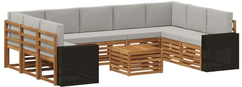 vidaXL Sofagarnituren 10 pcs Natürlich und Hellgrau Massivholz Akazie, Gartenmöbel, modernes Outdoor-Sofa, gemütliche Sitzgruppe für Terrasse und Lounge, langlebig und bequem