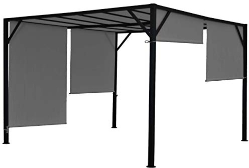 BERLINLODGE Pergola Baia | HxBxT 212x400x400cm | Garten Pavillon Terrassenüberdachung | stabiles 6cm-Stahl-Gestell + Schiebedach Grau