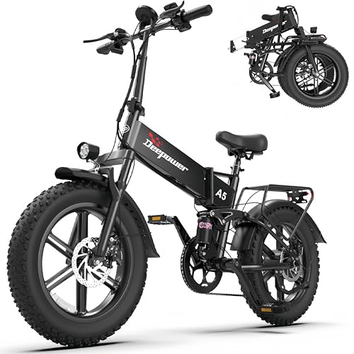 DEEPOWER A5 Bici Elettrica Pieghevole per Adulti, Batteria Estraibile 48V 15.6Ah, Autonomia 110KM,Motore Coppia 85N·m,Pneumatici Fat 20'' x 4.0,Cambio a 7 Velocità,Sospensione Completa