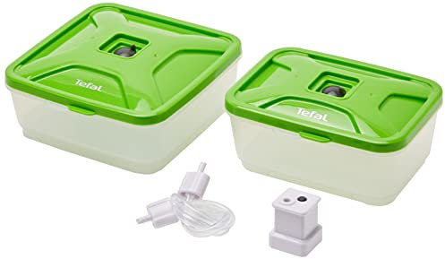 Tefal XA258010 Vacupack Plus Vacuum Lunch Boxes, Pack of 2, Plastic, Green