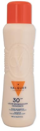 Valquer Leche Bronceadora Hidratante de Zanahoria. Crema Protectora Solar Facial y Corporal SPF 30 contra Rayos UV. Antioxidante y Regeneradora con Vitamina E y A para un Bronceado Natural. 480 ml