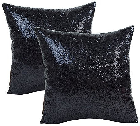Nicole Knupfer 2 PCS Pailletten Kissenbezüge Funkeln Kissenbezug Paillette Dekokissen Fall 40 x 40cm zierkissenbezüge Kissenhülle (Schwarz)
