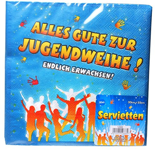 Servietten Alles Gute zur Jugendweihe, ca. 33 x 33 cm, 20 St. blau