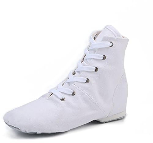 missfiona Jazz Tanzschuhe Damen Jazzschuh Tanzstiefel Segeltuch Ballsaal Tanz Flach(39 EU, Weiß)