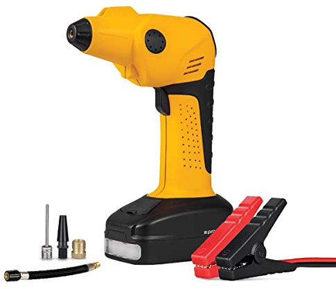 Auto Jump Starter, wiederaufladbarer 250A Peak Jump Starter mit Power Bank, USB-Anschluss, Smart Clamps, Luftkompressor mit TPMS, LED-Taschenlampe und Verpolungsschutz für Autos, EU-Stecker