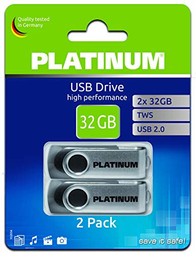 PLATINUM TWS USB-Stick 32 GB Doppel-Pack USB 2.0 USB-Flash-Laufwerk - 2er Pack Speicher-Stick in schwarz-Silber inkl. Öse zur Befestigung am Schlüsselanhänger