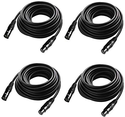 JLPOW 25 ft Flexible DMX Cable, Gold-Plated 3 Pin Signal XLR Male to Female DMX Cable Wire, Best for DJ Stage Lighting Moving Head Lights Par Light (4 Pack)