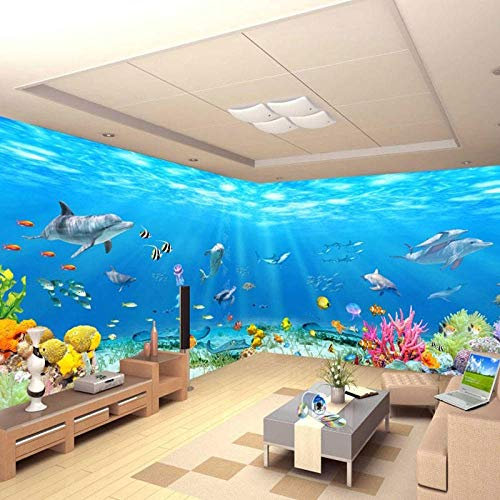 Tapete 3D Fototapete3d Unterwasserwelt Fototapete Kinderzimmer Baby Schwimmbad Marine Thema Zimmer wasserdicht benutzerdefinierte Tapete300cm×210cm