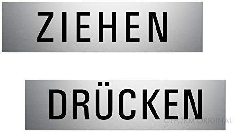 Türschilder Ziehen Drücken 160x40 mm 2er-Set Aluminium silbermatt-eloxiert selbstklebend Nr.28008-E