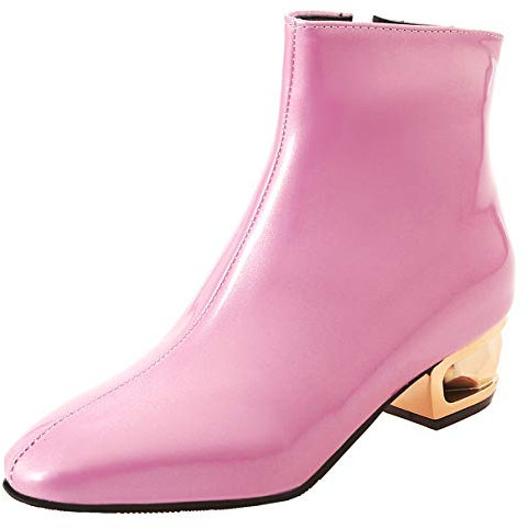 LUXMAX Donna Stivali con Tacco Grosso Basso di Vernice Stivaletti con Cerniera (Rosa) - 39 EU